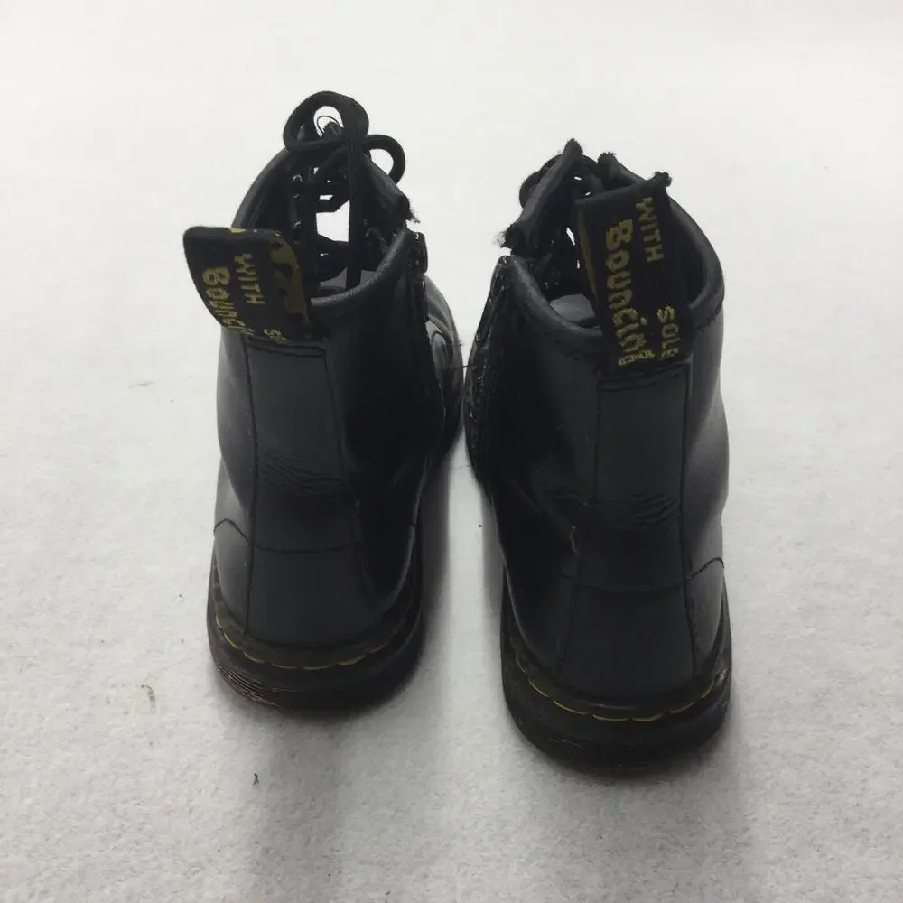 Dr. Martens Boots Youth Size 2 Black Leather Ankle Combat Zip Lace Up Winter